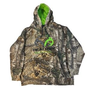 Realtree Outfitters Mens Camo Hoodie Large Neon Logo Camouflage Sweatshirt FLAWS
